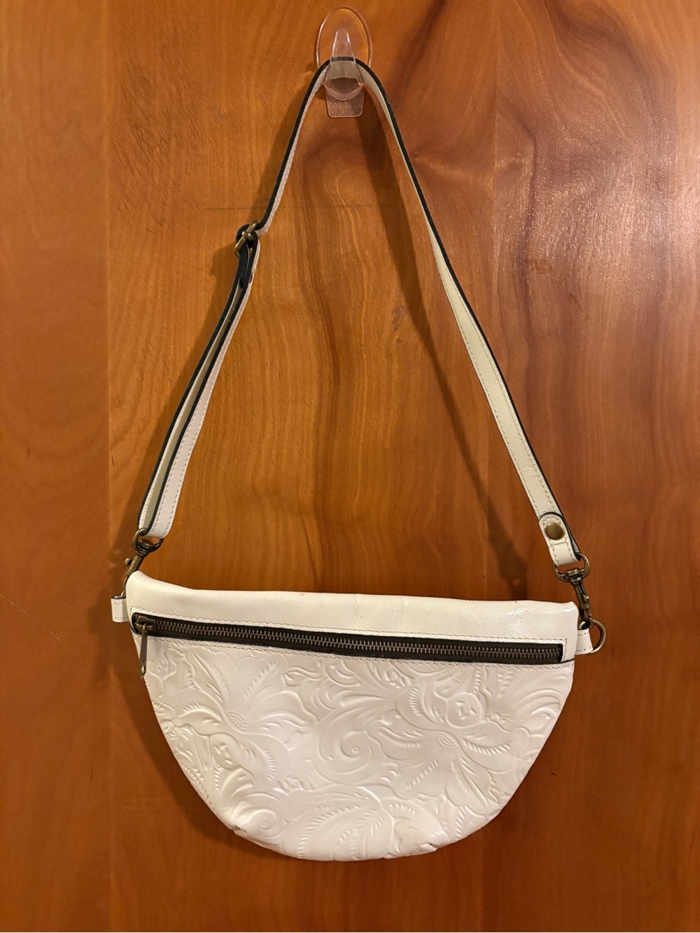 Patricia Nash White Floral Tooled Leather Crossbody Shoulder Bag